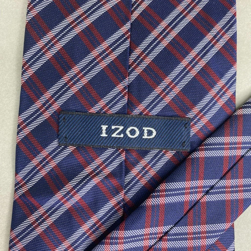 IZOD Plaid Necktie Mens Blue Red White Classic Preppy‎ Minimalist Academia 58x4